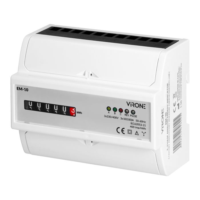 Elektroměr na DIN lištu třífázový mechanický měřič spotřeby wattmetr VIRONE-10
