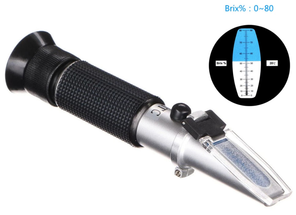 Přenosný refraktometr s ATC – měření cukernatosti 0–80 % Brix...