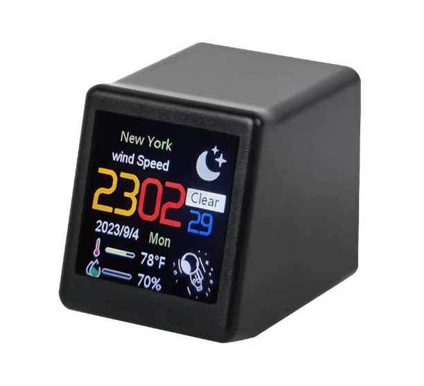 MINI WiFi meteostanice s hodinami a budíkem – digitální teploměr a předpověď.