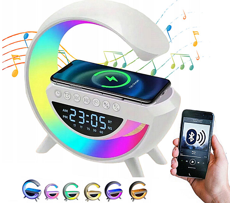 Bluetooth reproduktor, rádio,  bezdrátová nabíječka, budík, lampa_________