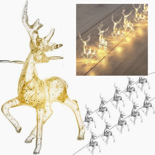 Vánoční LED světelná girlanda se soby – teplé bílé světlo, 10 figurek, bateriové napájení