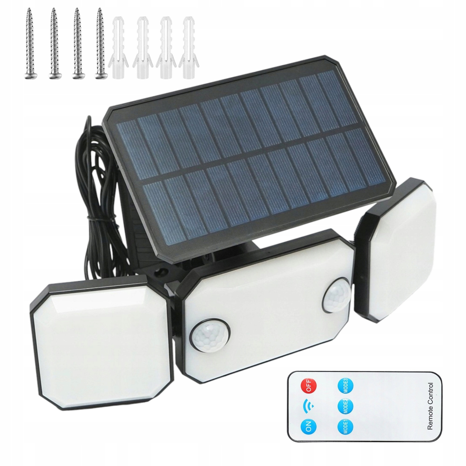 Solární LED lampa 3-modulová s pohybovým čidlem a dálkovým ovládáním