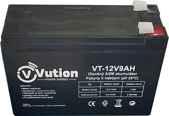 Akumulátor 12 V / 9 Ah – bezúdržbový AGM, pro zálohu i pohon