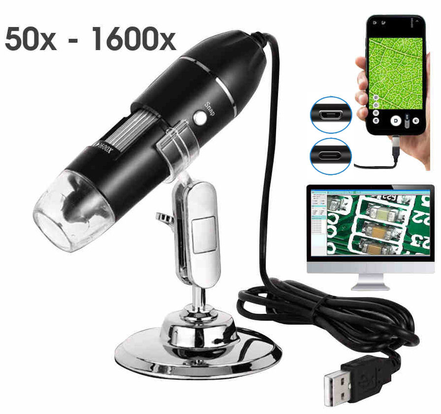 USB mikroskop 50-1600x digitální HMI-1600U s přisvětlením, PC, Android, iOS.